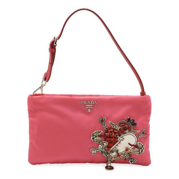 Prada Tessuto Tattoo Accessory Pouch Handbag Party Bag Heart Motif Nylon Bijoux - Picture 1 of 8